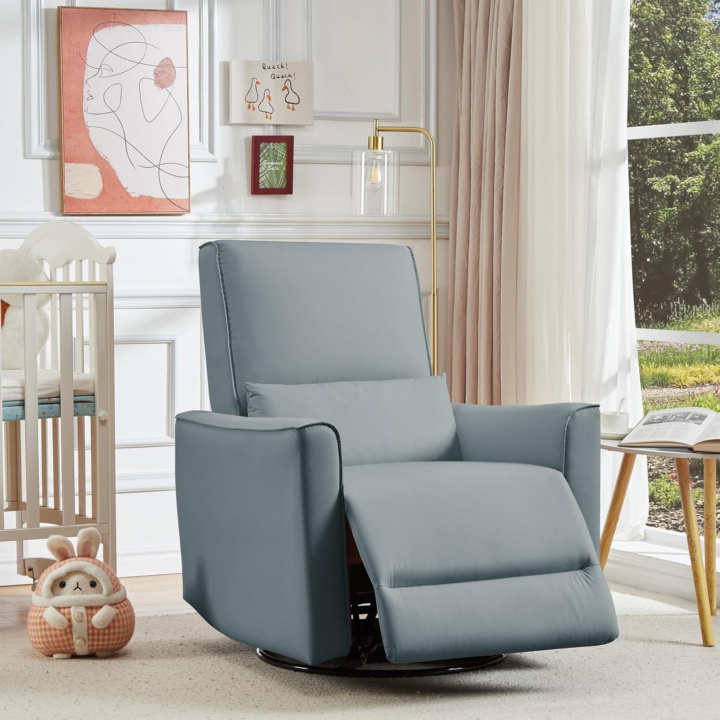 GarveeHome Recliner Chair, 360° Swivel Rocker Glider Nursery Chair with Padded Armrest and Deep Seat, PU Leather Upholstered Reclining Sofa Chair for Living Room, Bedroom and Nursery (Brown)