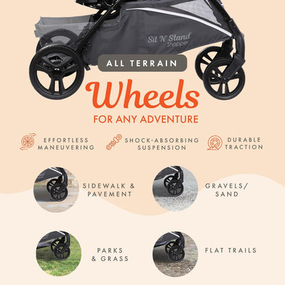 Baby Trend 5-in-1 Kids Shopper and Travel Stroller with Canopy Visor, Storage Basket and 2 Cup Holders, Sit N' Stand, Magnolia - Collapsible Infant and Toddler Stroller and Car Seat Combo System