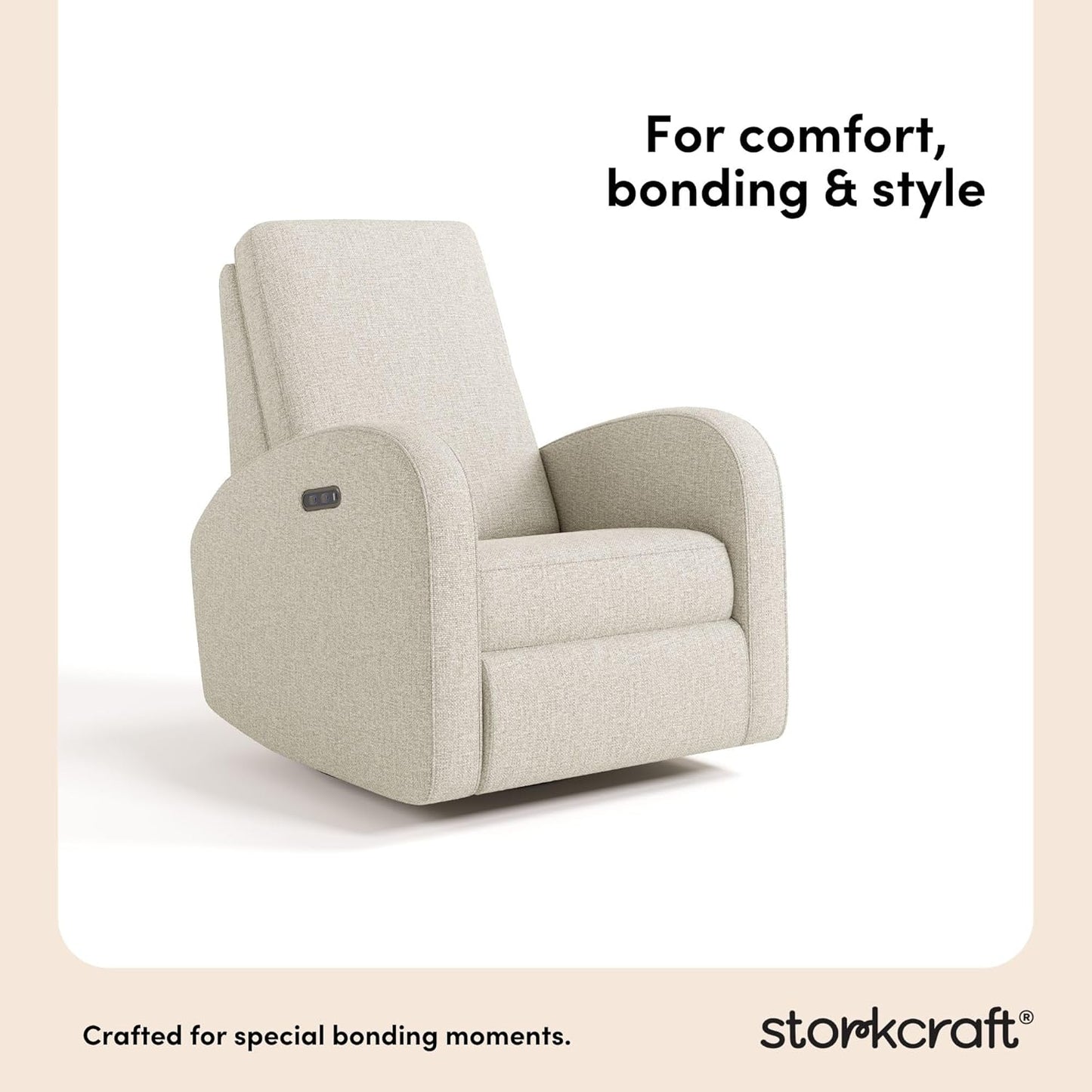 Storkcraft Santa Monica Power Recliner Swivel Glider (Dune Basketweave) – Effortless Electronic Power Recline, USB-A & USB-C Charger