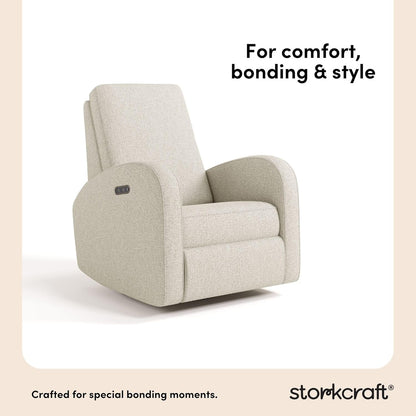 Storkcraft Santa Monica Power Recliner Swivel Glider (Dune Basketweave) – Effortless Electronic Power Recline, USB-A & USB-C Charger