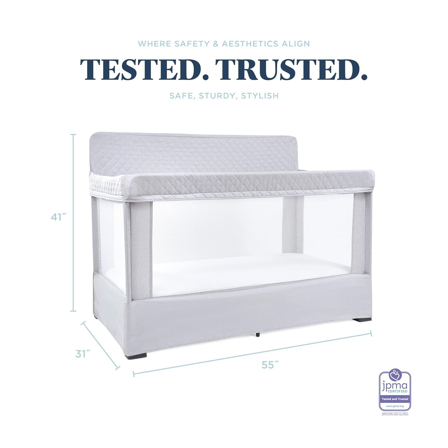 Baby Delight Lunaire Full Size Crib | Breathable Mesh Baby Crib | Tool-Free Assembly Baby Bed | Charcoal Tweed