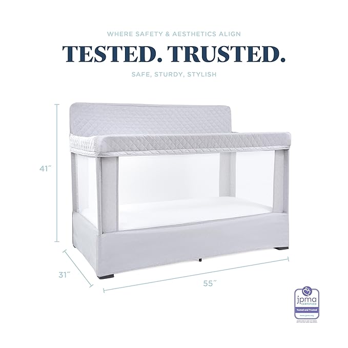 Baby Delight Lunaire Full Size Crib | Breathable Mesh Baby Crib | Tool-Free Assembly Baby Bed | Pebble Grey