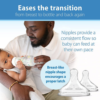 Dr. Brown's Anti-Colic Options + Wide-Neck Baby Bottle Designer Edition Dino Decos, 9oz/270mL, Level 1 Slow Flow Nipple, BPA-Free, 0m+, 2-Pack