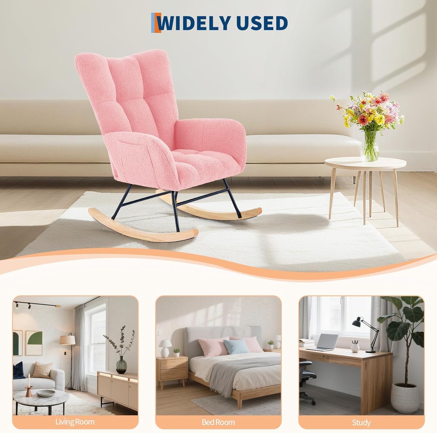 Garvee Teddy Fleece Nursery Rocking Chair,Upholstered Baby Glider Rocker with Soft Seat and High Backrest,Modern 300 Lbs Weight Capacity Accent Recliner for Living Room, Bedroom