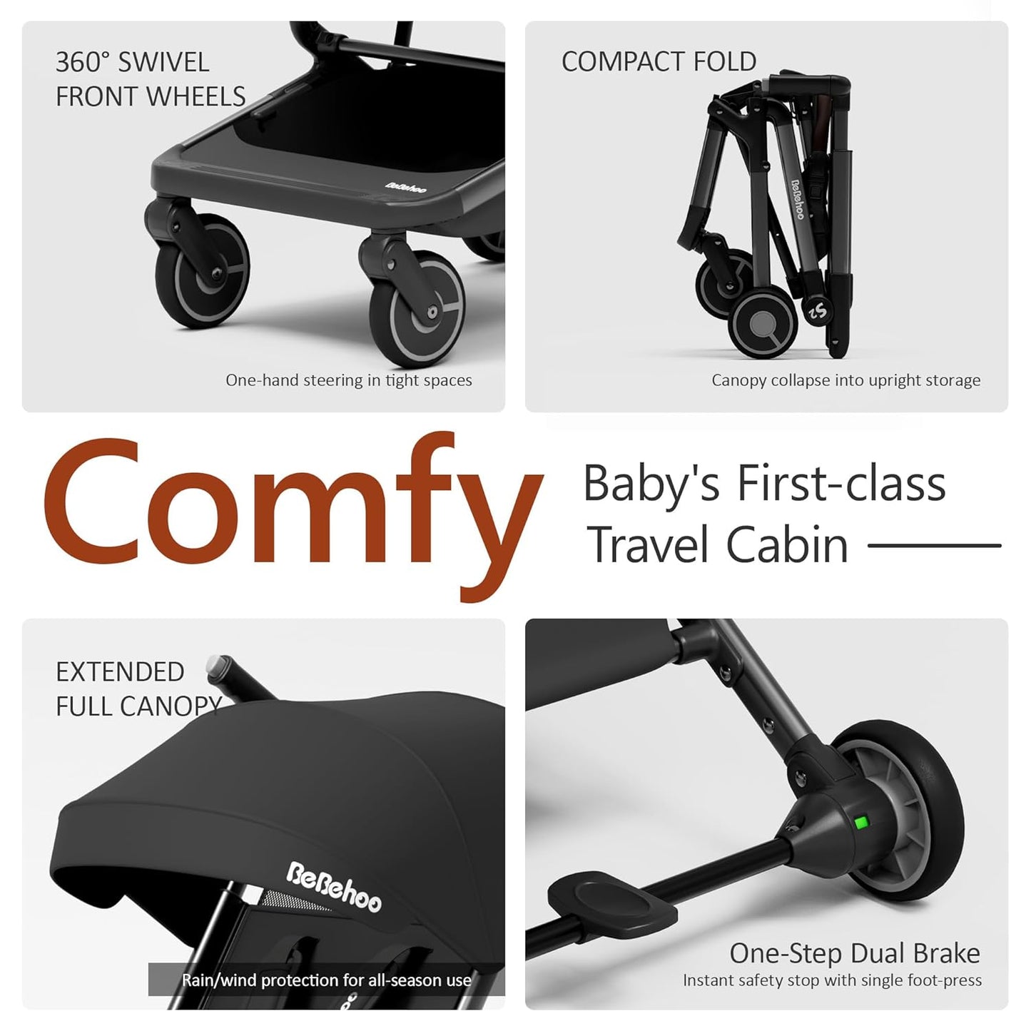 Lightweight Travel Baby Stroller, Foldable Portable Airplane Compact Umbrella Strollers for Toddler 1-3 Years (S1-Black)