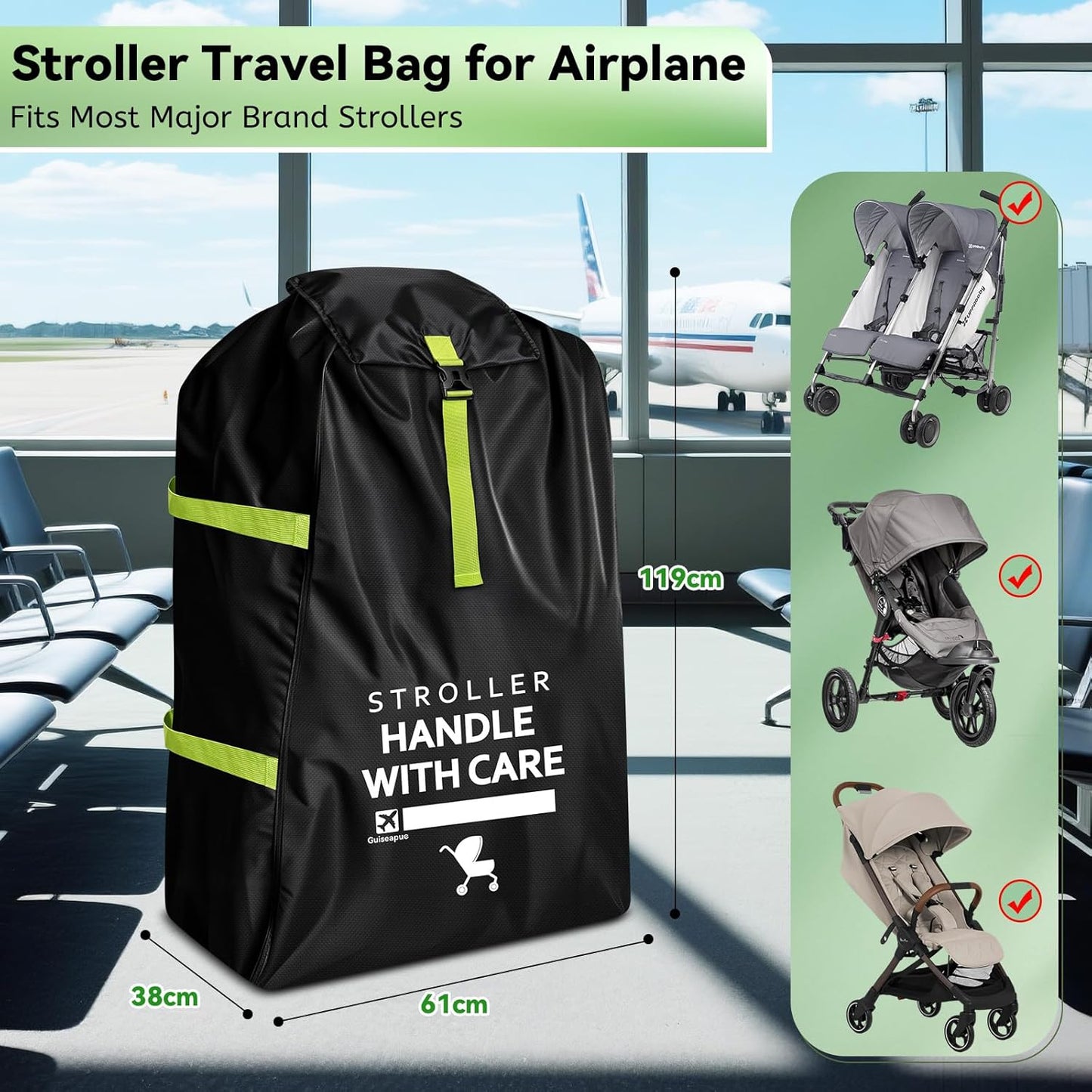 Stroller Bag for Airplane: Airplane Travel Essentials, 46" H x 21" W x 13" D Stroller Cover for Air Travel, Fit Single/Double/Jogging/Baby Stroller Travel System, First Mothers Day Gifts for New Mom