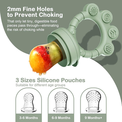 2 Pack Baby Fruit Food Feeder+Breastmilk Popsicle Molds,Baby Teethers,BPA Free,2mm Fine Holes to Prevent Choking,Perfect for Teething Relief & Infant Solid Food Introduction,3 M+（ Mauve Pink, Cream）