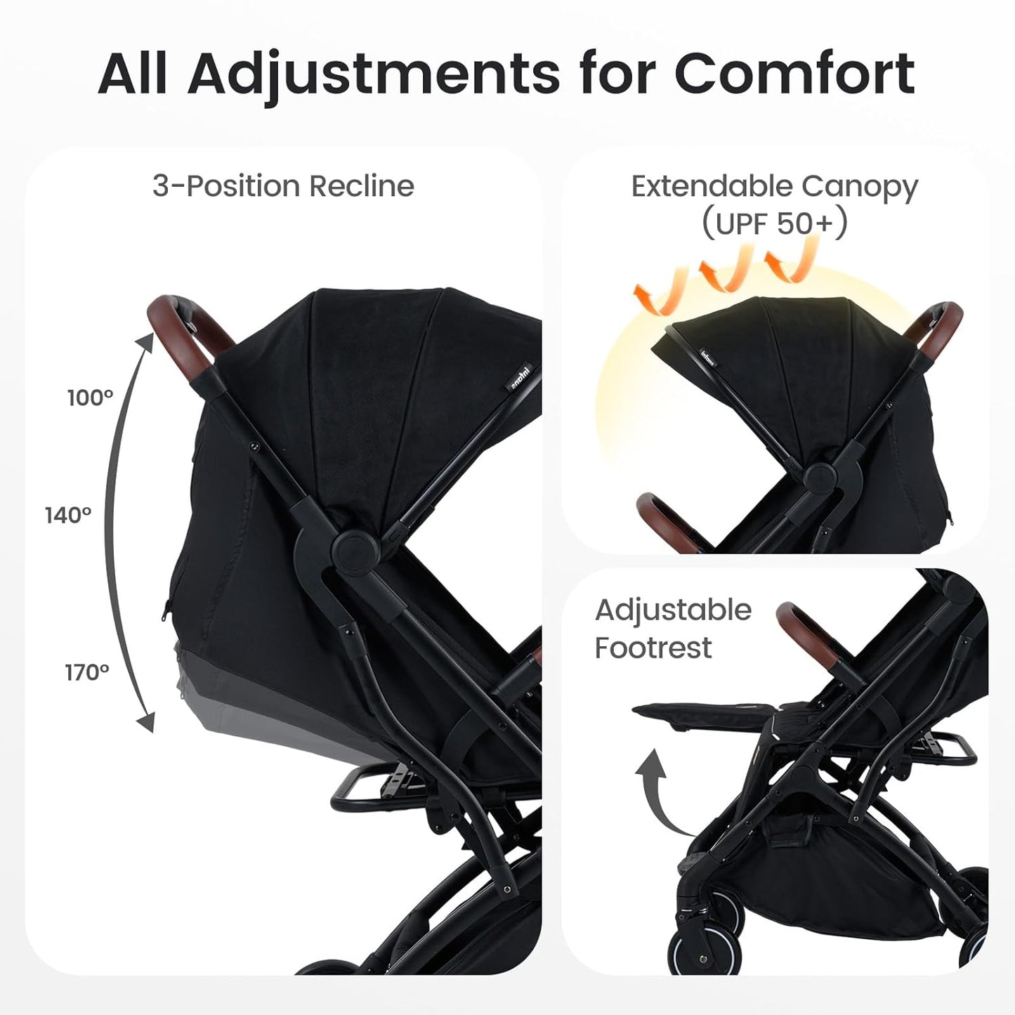 INFANS Travel Stroller, Lightweight Compact Baby Stroller for Airplane with One-Hand Fold, Multi-Position Recline, Canopy, 4 Wheel Suspension, Storage Basket (Grey+Black)