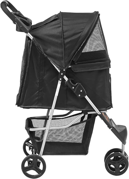 VEVOR Pet Stroller, 44 lbs Weight Capacity, Foldable Dog Cart, 4 Wheels Cats Stroller with Mesh Windows & Revrsible Handle, Portable Pet Carrier with Brake, for Small to Medium Pets