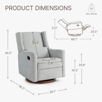 KISLOT Upholstered Recliner Swivel Glider Nursery Chair Reclining Performance Fabric Rocker with Wood Base,Boucle,Moss Green