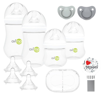 Anti Colic Baby Bottle Starter Set - 22 Pieces, Medium & Slow Flow Nipples, Infant Pacifiers, Formula Dispensers & More - Baby Bottle Sets for Newborn 0-6 Months
