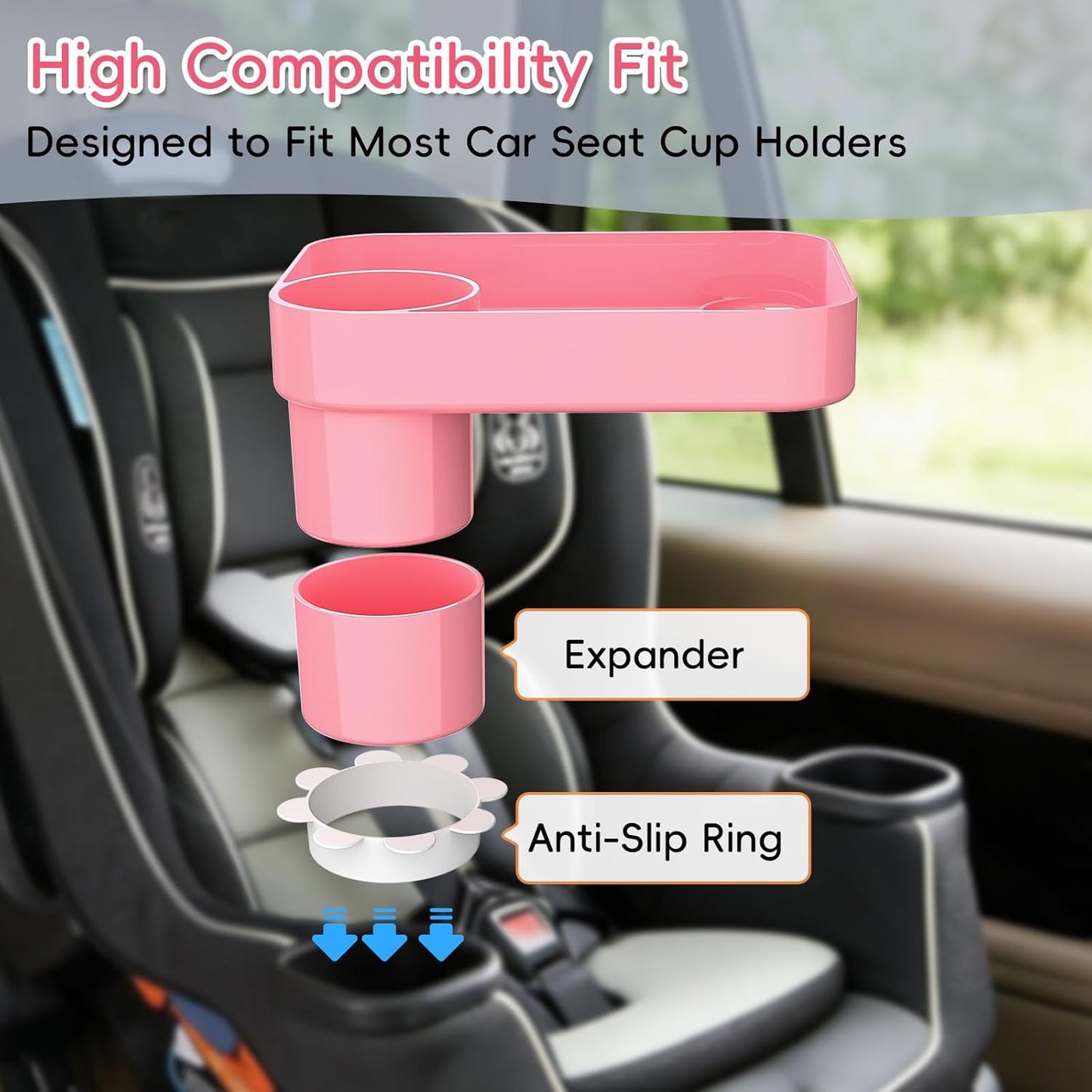 Kids Car Seat Tray, Travel Tray with Cup Holder for Toddler Baby, Kids Car Seat Food Snack Organizer for Road Trip, Stroller Snack Organizer Travel Must Haves Toddler Must Haves (Dark Gray, 1PCS)