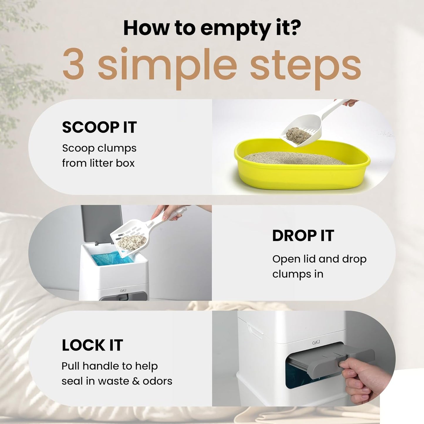GKJ Cat Litter Box Waste Disposal System for Odor Control Cat Litter Trash Can | Includes 1 roll of 16 Easy Tear-Off Bags | Diaper Trash Can