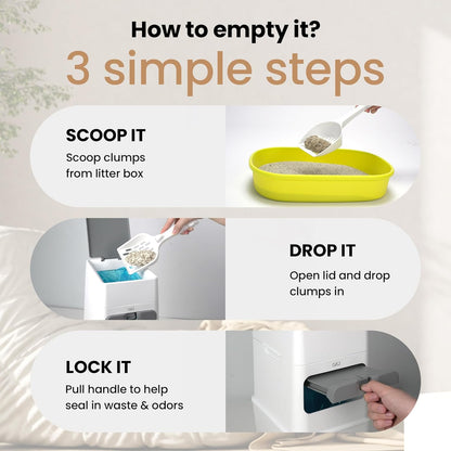 GKJ Cat Litter Box Waste Disposal System for Odor Control Cat Litter Trash Can | Includes 1 roll of 16 Easy Tear-Off Bags | Diaper Trash Can