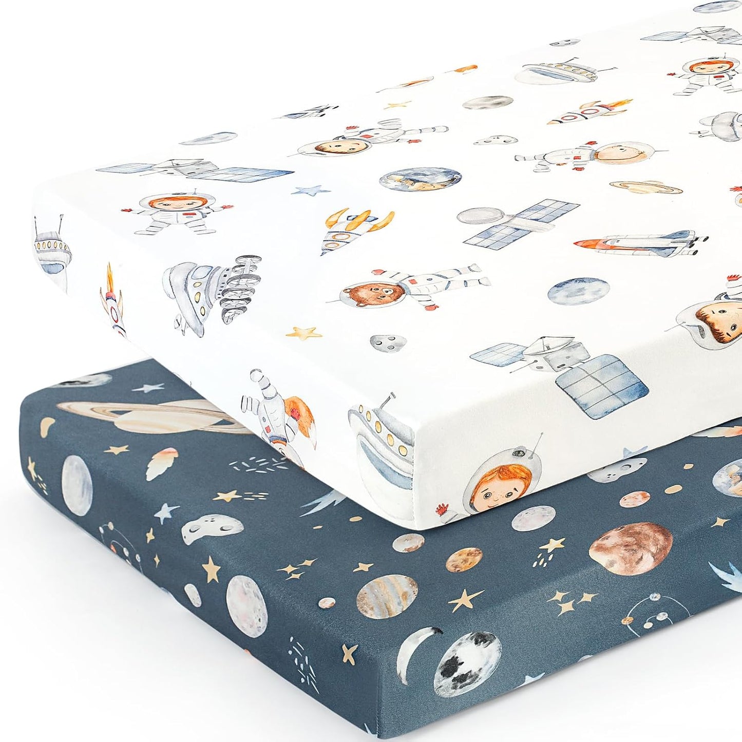 GRSSDER Stretch Ultra Soft Jersey Knit Fitted Pack n Play Playard Sheets Set 2 Pack，Fits Portable/Mini Cribs Sheets, Playards Mattress Pads, Stylish Watercolor Animals for Baby, Mint Green