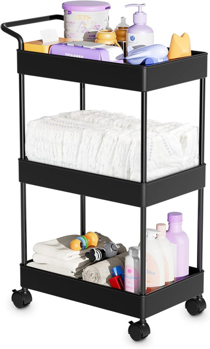 Volnamal Baby Diaper Caddy, Plastic Movable Cart for Newborn Nursery Essentials Diaper Storage Caddy Organizer for Changing Table & Crib, Easy to Assemble, Beige