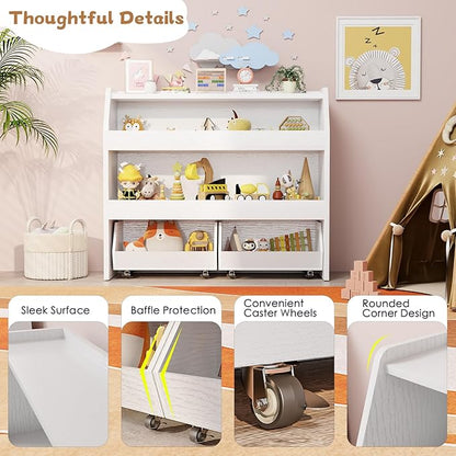 COZPAW Toy Storage Organizer, 3 Tier Montessori Shelf with Movable Bins (White)