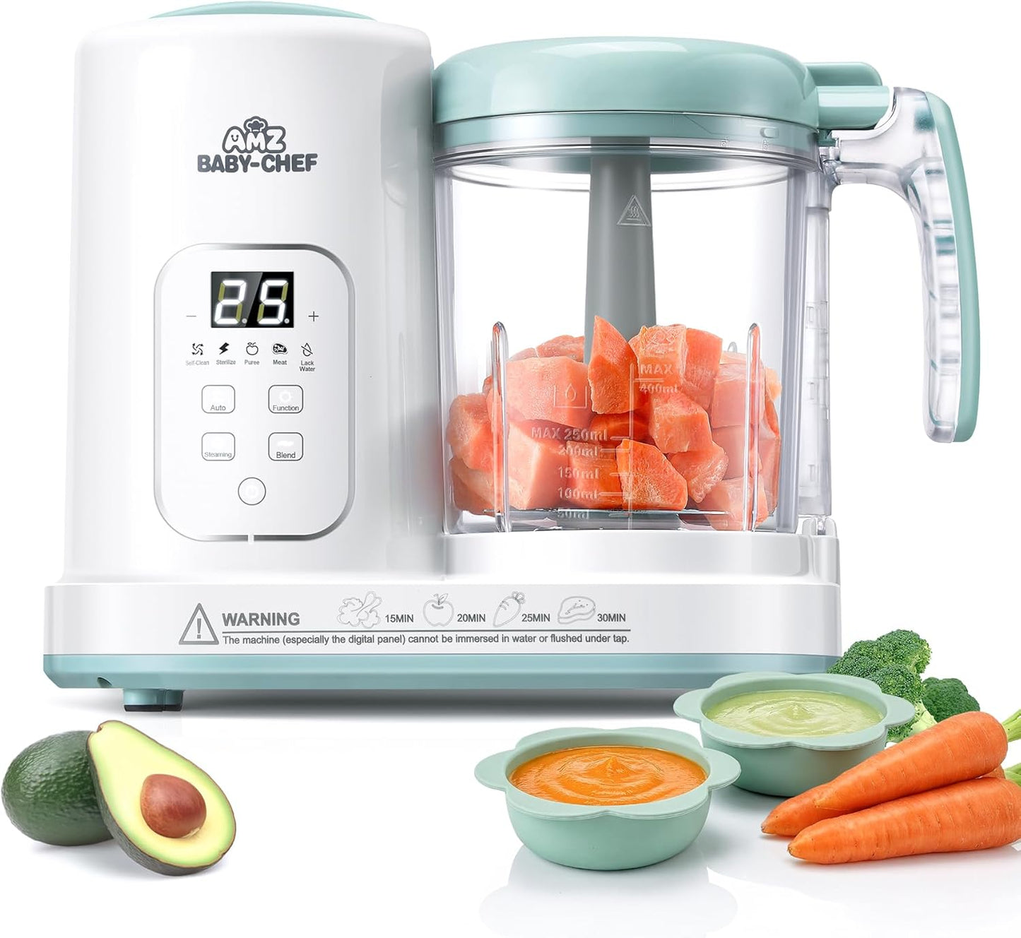 Baby Food Maker Pro Steamer Blender: 4 in 1 Auto Steam Blend and Puree Maker with Self-Clean for Healthy Baby and Toddler Meal Prep - BPA-Free White+Green