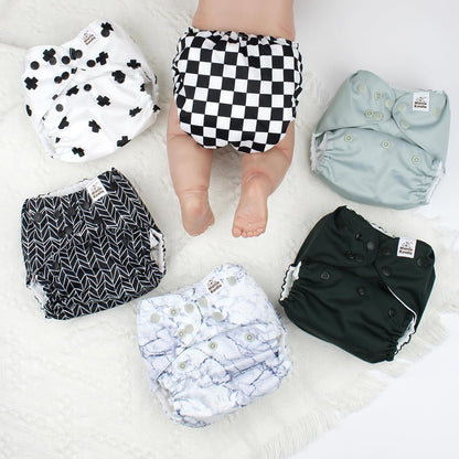 Mama Koala 3.0 Pocket Cloth Diapers for Babies with AWJ Lining, 6 Pack with 6 4-Layer Natural Cloth Diaper Inserts - Reusable and Washable Pocket Diapers(Hardworking Bees) - Colors B