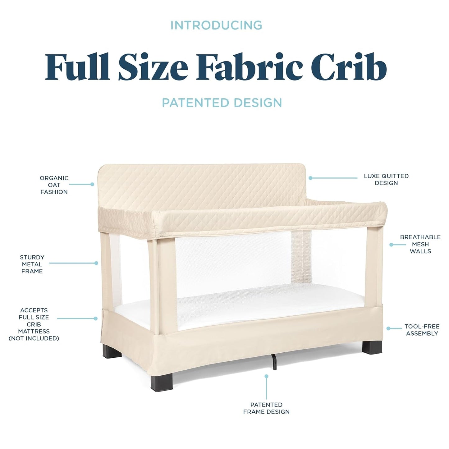 Baby Delight Lunaire Full Size Crib | Breathable Mesh Baby Crib | Tool-Free Assembly Baby Bed | Charcoal Tweed