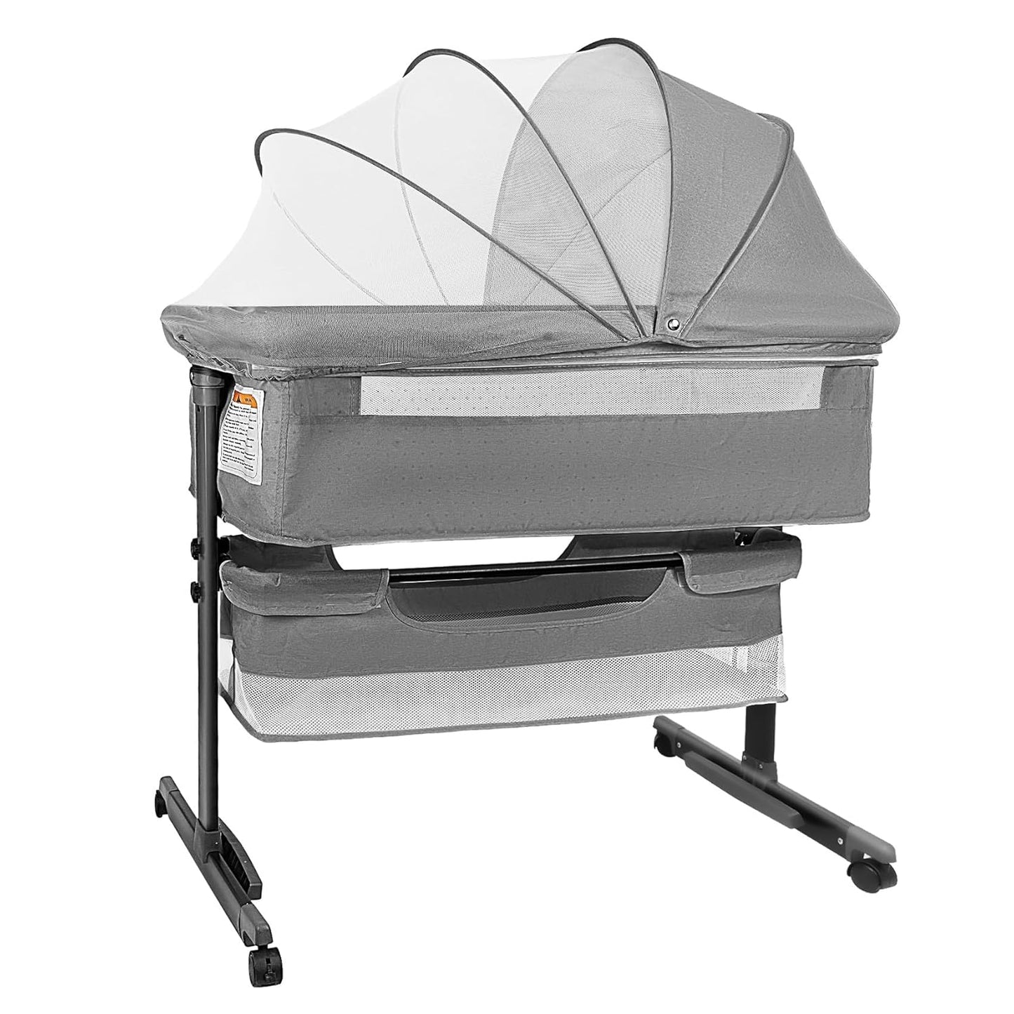 BIERUM Bassinet 4 in 1 - Bedside Bassinet for Baby, Height Adjustable Bassinet Bedside Crib with Lockable Wheels & Mosquito Nets, Large Storage Bag & Comfortable Mattresses Included.