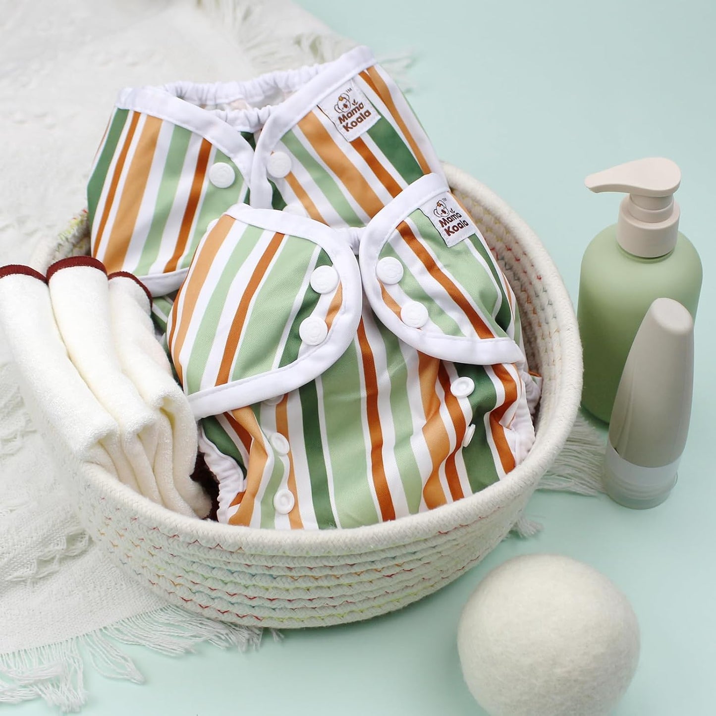 Mama Koala Reusable Adjustable Cloth Diaper Covers with Double Gusset for Girls and Boys, Snap Closure, Size M(Simply Neautrals)