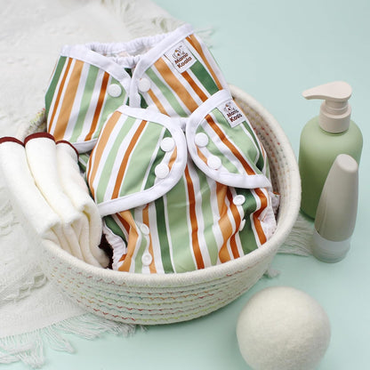 Mama Koala Reusable Adjustable Cloth Diaper Covers with Double Gusset for Girls and Boys, Snap Closure, Size M(Simply Neautrals)