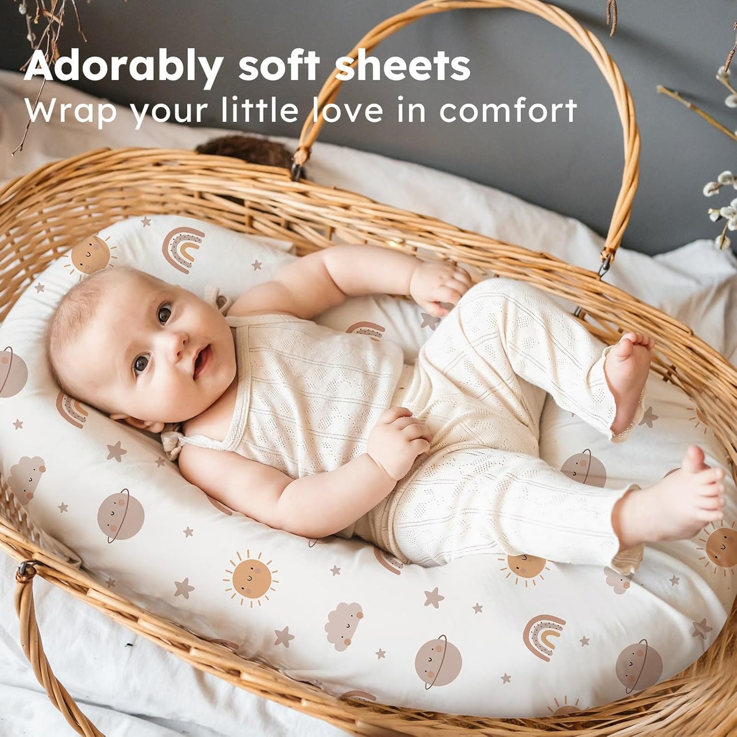 Baby Bedside Bassinet Sheets Girl, 33”x20” Compatible with Baby Delight Dream On Me & Most Rectangle Bedside Sleeper Bassinet Mattress, Super Soft Microfiber Pink Butterfly Flower