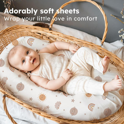 Baby Bedside Bassinet Sheets Girl, 33”x20” Compatible with Baby Delight Dream On Me & Most Rectangle Bedside Sleeper Bassinet Mattress, Super Soft Microfiber Pink Butterfly Flower