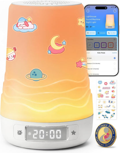 Mewaii White Noise Sound Machine Baby & Adult, 100 Soothing Sounds, AI Cry Detection, App Control, 360° RGB Night Light, Sleep Routine Builder, Alarm Clock for Home Nursery Travel Baby Essentials Gift