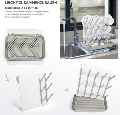 Termichy Baby Bottle Drying Rack: Large Vertical Bottle Dryer Rack Holder - Space Saving Standing Drying Rack for Baby Bottles and Pump Part Cleaning (Gray)