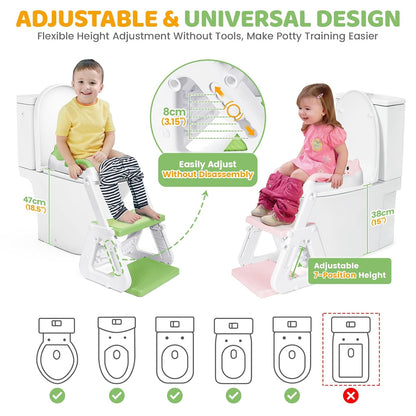 Orzbow Potty Training Seat | Upgrade Toddler Potty Training Toilet with Step Stool, 2-in-1 Stability Toilet Seat for Boys Girls | with Splash Guard, Anti-Slip Pad, Ladder, and Height Adjustable, Pink