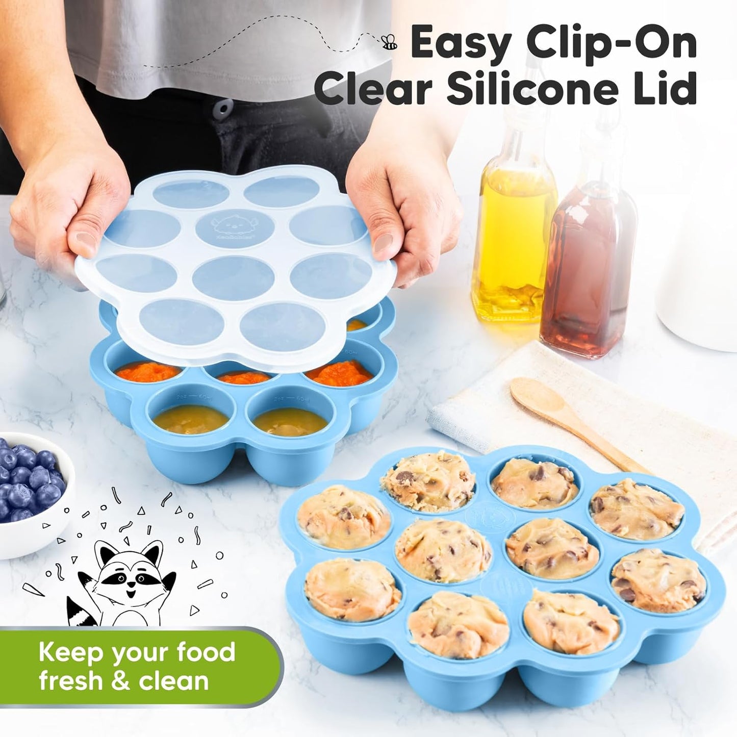 KeaBabies Silicone Food Freezer Trays with Lid, 2oz x 10 Pods Baby Food Storage Containers, Easy Puree Meal Prep, Breast Milk Silicone Freezer Molds, Dishwasher, Microwave Safe, BPA-Free (Chai Latte)