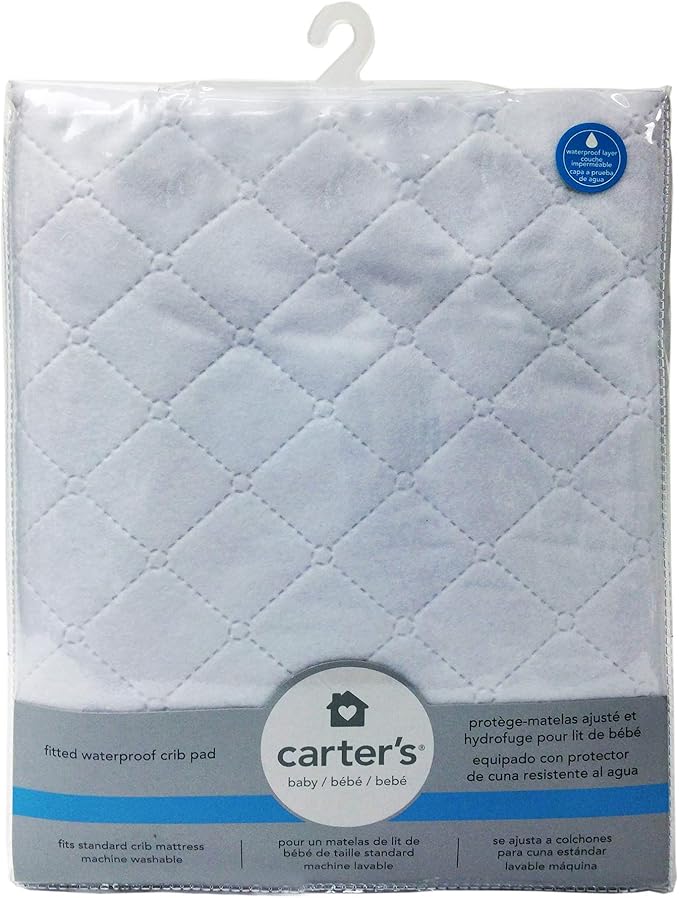 Carters Waterproof Fitted Crib Mattress Pad and Toddler Crib Mattress Protector - Baby Crib Mattress Cover - Protective Sheet for Boys and Girls Bedding Sets White (Pack of 2)