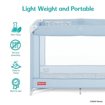 Dream On Me Fisher-Price Play All Day Portable Playard, ASTM Certified, Ideal for Babies & Toddler, One-Hand Fold, Breathable Mesh, Travel Playard with Carry Bag, Easy to Clean - Moonmist