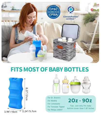 PIIOSER Breastmilk Cooler Bag with Ice Pack Fits 6 Baby Bottles Up to 9 Ounce, Insulated Baby Bottle Tote Bags, Double Layer Waterproof Leak-Proof with Shoulder Strap for Nursing & Working Mom (Grey)