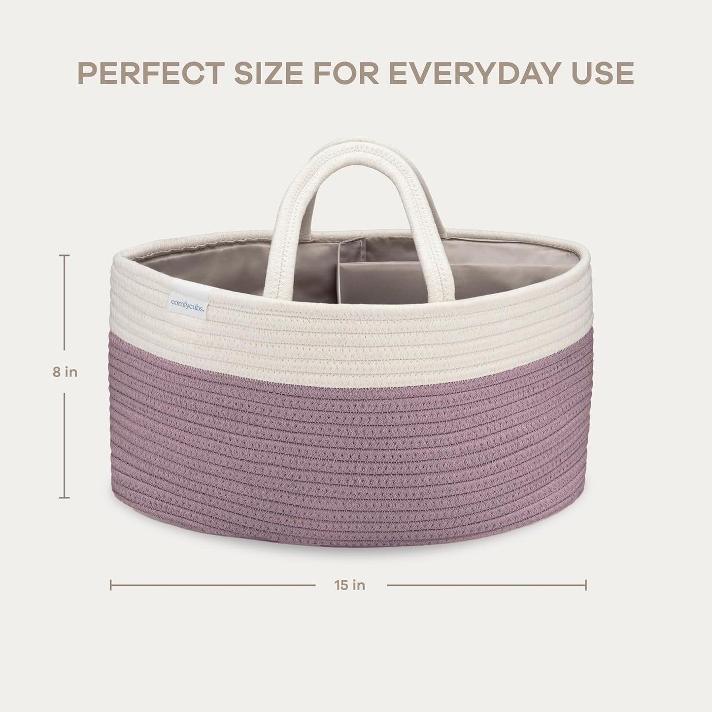Comfy Cubs Rope Diaper Caddy Organizer 8.5" x 15" x 8" - Large Baby Diaper Basket with 3 Spacious Compartments - Stylish Cotton Baby Caddy Organizer for Diapers, Wipes & Essentials - Pacific Blue