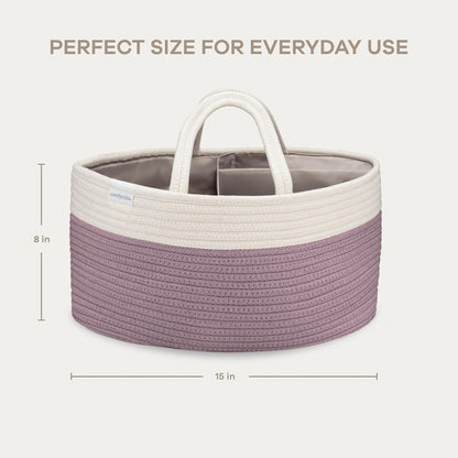 Comfy Cubs Rope Diaper Caddy Organizer 8.5" x 15" x 8" - Large Baby Diaper Basket with 3 Spacious Compartments - Stylish Cotton Baby Caddy Organizer for Diapers, Wipes & Essentials - Pacific Blue