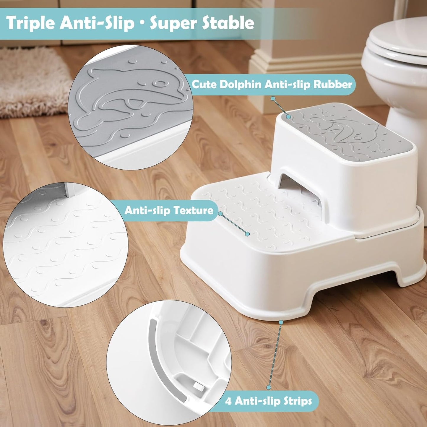 2-Step Toddler Step Stool, Non Slip Kids Step Stool for Bathroom Sink & Toilet Potty Training, Sturdy Stable Base, 10”Height Supports 220 lbs (2Packs White)