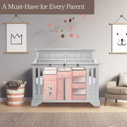 Hanging Diaper Caddy Organizer for Baby Crib - 3-in-1 Diaper Stacker for Changing Table Nursery Organization Storage Holder for Baby Essentials Attachment Portable Combining (Light grey)