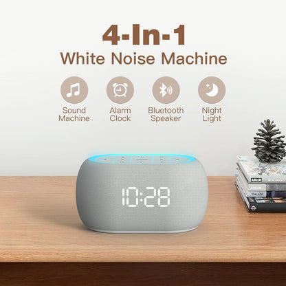 ANJANK White Noise Sound Machine Alarm Clock with Bluetooth Speaker, Hi-Fi Stereo Sound, 21 Soothing Sounds/7 Night Lights, 0-100% Dimmer/Sleep Timer, Soother for Teens Kids Girls, Bedroom, Pink