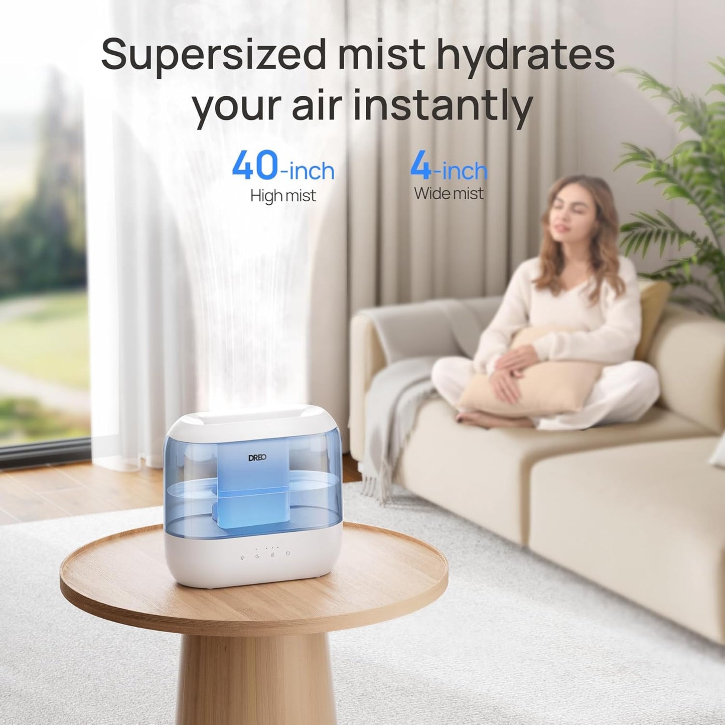 Dreo Humidifiers for Bedroom, 4L Top Fill for Large Room, 36H Runtime, 28 dB Quiet Supersized Cool Mist Air Humidifier for Baby Nursery, Plants, Indoor, Night Light, Easy to Clean & Fill, White