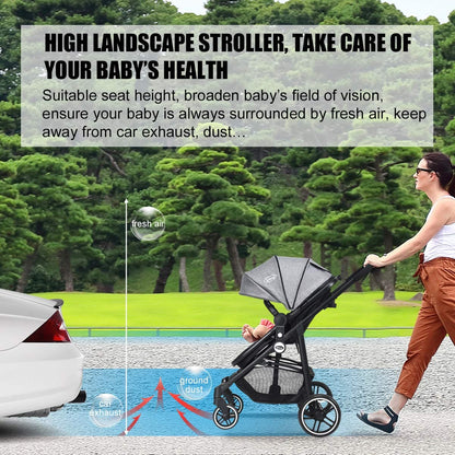 INFANS 2 in 1 Baby Stroller, High Landscape Infant Stroller & Reversible Bassinet Pram, Foldable Pushchair with Adjustable Canopy, Storage Basket, Cup Holder, Suspension Wheels (Black)