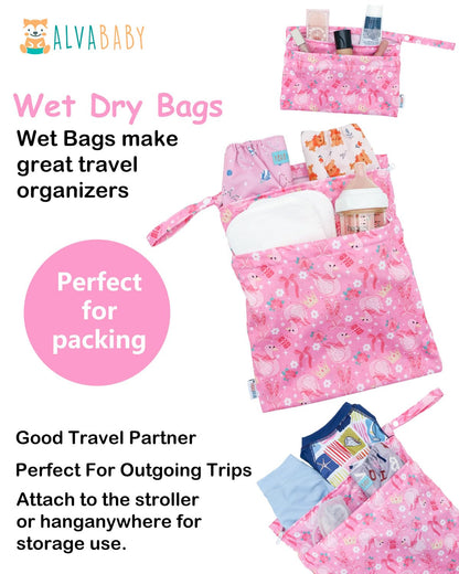 ALVA ALVABABY 3 Cloth Diaper Wet Dry Bags Waterproof Reusable with Two Zippered Pockets Travel Beach Pool Daycare Soiled Baby Items Yoga Gym Bag for Swimsuits or Wet Clothes Small medium Large - Colors A