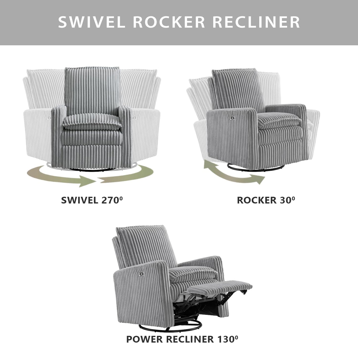 Oxford Baby Uptown Upholstered Glider Recliner Rocking Chair 360° Swivel for Nursery and Living Room - Boucle White