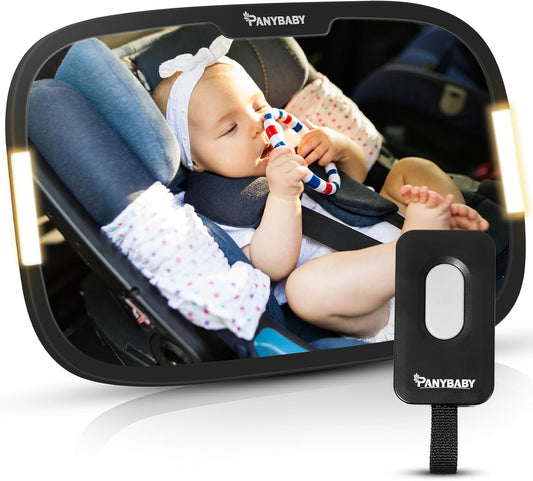 LED Baby Car Mirror With Light for Day and Night Driving, Safety Car Seat Mirror for Rear Facing with Wide Crystal Clear View, Shatterproof, 360° Rotation, Crash Tested and Certified