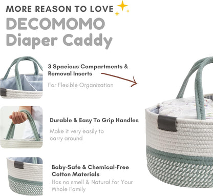 DECOMOMO Baby Caddy Organizer, Mother's Day Diaper Caddy Basket, Baby Baskets for Baby Shower (Spiral Beige & White, Large)