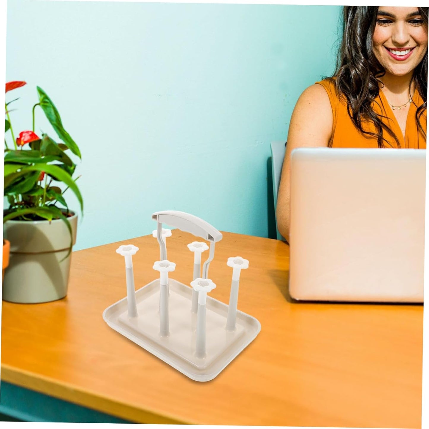 Toyvian Space Saving Baby Bottle Drying Rack with Cup Holder for Countertop Portable Baby Bottle Drain Rack for Kitchen and Nursery Organization