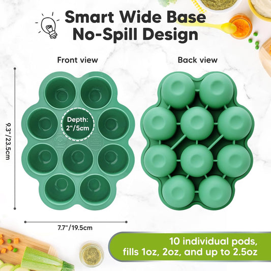 KeaBabies Silicone Food Freezer Trays with Lid, 2oz x 10 Pods Baby Food Storage Containers, Easy Puree Meal Prep, Breast Milk Silicone Freezer Molds, Dishwasher, Microwave Safe, BPA-Free (Chai Latte)