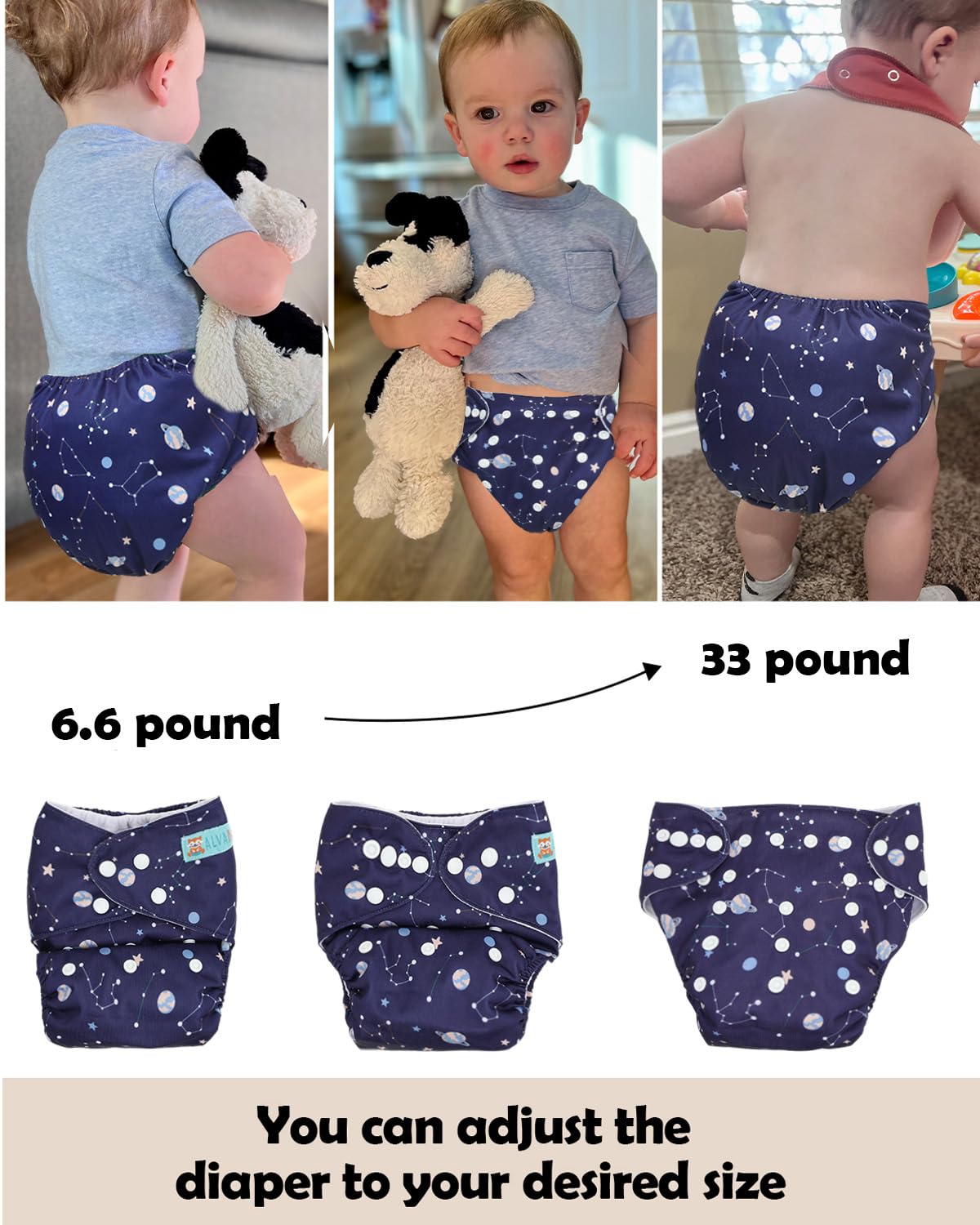 ALVABABY Baby Cloth Diapers 6 Pack with 12 Inserts Cloth Diaper Covers Adjustable Washable Reusable for Baby Girls and Boys